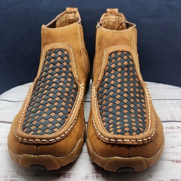 Twisted X Chelsea Driving Moc 4 Woven Tan Blue Leather Men's Size 11.5